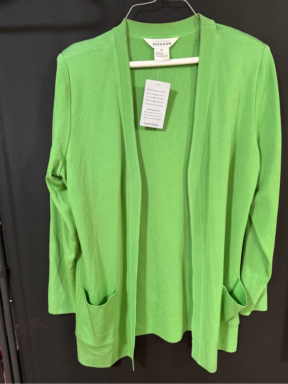 Misook Women's Open-Front Green Cardigan Sweater cardigan M new with tags